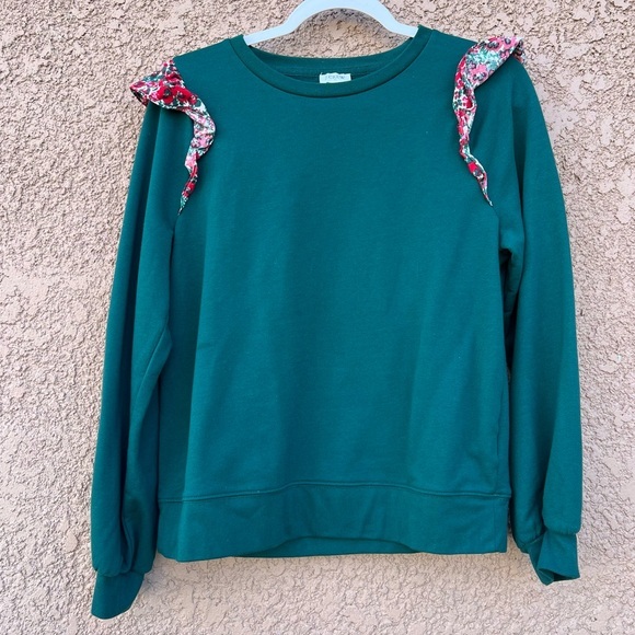 J. Crew Sweaters - J. Crew‎ Women's Ruffle Shoulder Sweatshirt Size M Color Academic Greens